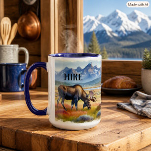 Taza de café con nombre personalizado de alce Bull