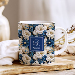 Taza de café con nombre personalizado de flores az