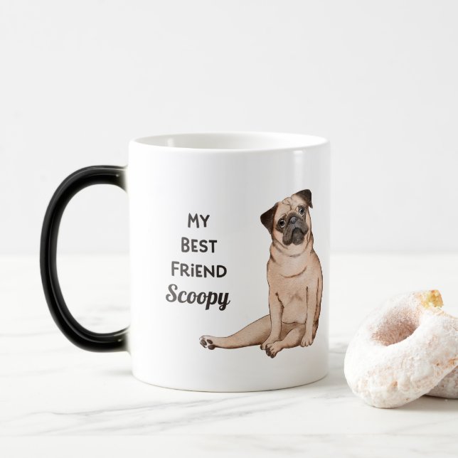 Taza de café con nombre personalizado Pug perro mi (Con donut)