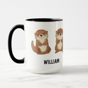 Taza de café con nombre personalizado y nutrias ad