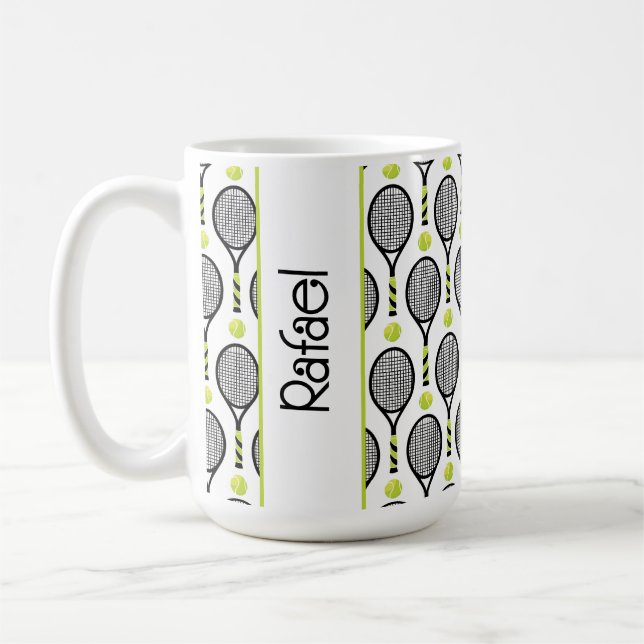 Taza De Café 🎾 Con nombre tenis negro y verde 🎾 blanco (Izquierda)