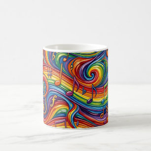 Taza de café con notas musicales abstractas y fluj
