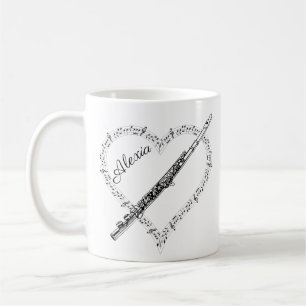 Taza de café con notas musicales de flauta
