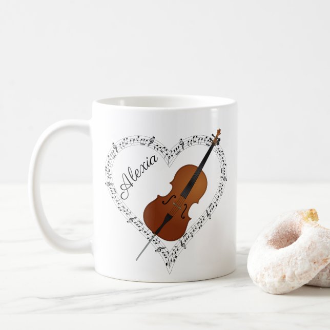 Taza de café con notas musicales de violonchelo (Con donut)