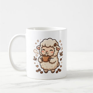 Taza de café con oveja bebiendo arte Kawaii