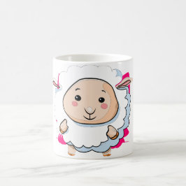 Taza de café con oveja feliz y adorable animal Kaw