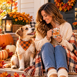 Taza de café con parche de perra mamá y calabaza