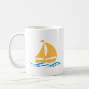 Taza de café con patrón de barco y ola