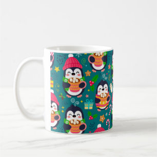 Taza de café con patrón de cacao de pingüino Kawai