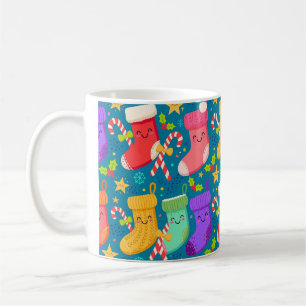 Taza de café con patrón de caras de medias Kawaii