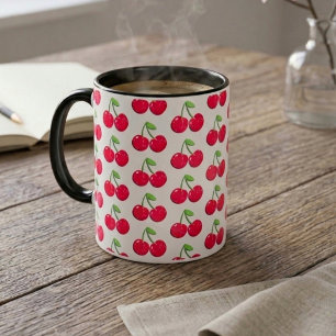 Taza de café con patrón de cereza vintage retro