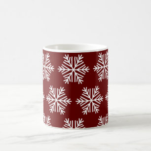 Taza de café con patrón de copo de nieve rojo blan
