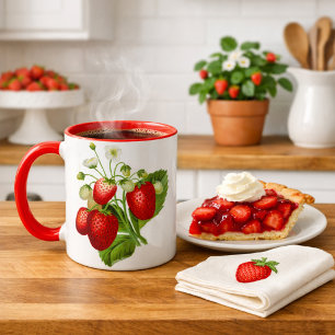 Taza de café con patrón de fresa estilo campestre