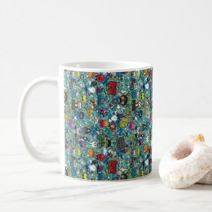 Taza de café con patrón de garabatos coloridos   D