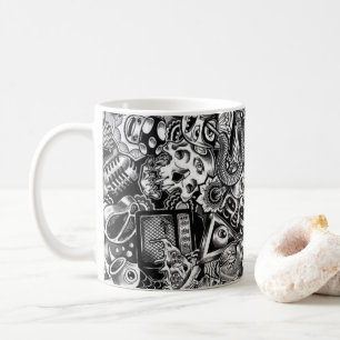 Taza de café con patrón de garabatos coloridos   D