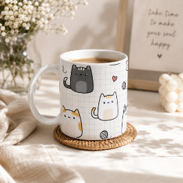 Taza de café con patrón de gato Kawaii lindo