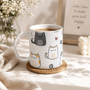 Taza de café con patrón de gato Kawaii lindo