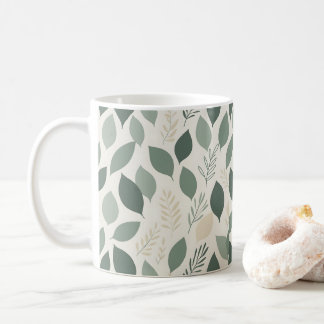 Taza de café con patrón de hoja verde salvia | Bot