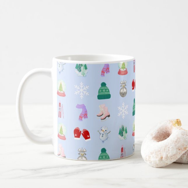 Taza de café con patrón de invierno/Navidad (11oz) (Con donut)