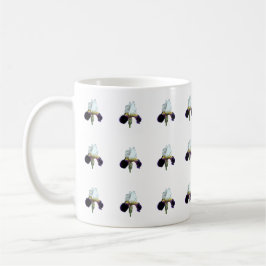 Taza de café con patrón de iris blanco y púrpura