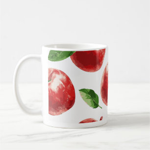 Taza de café con patrón de manzana roja acuarela