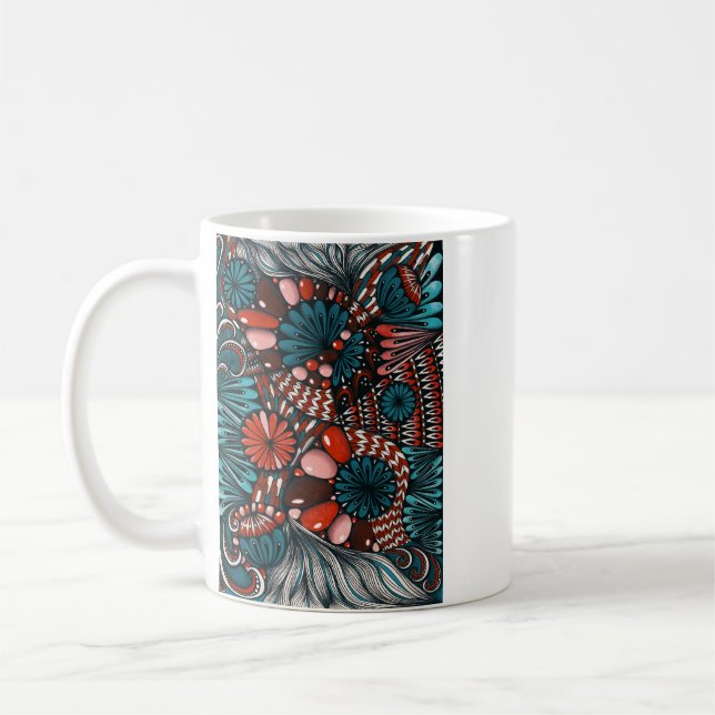 Taza de café con patrón de Neurographica Zentangle (Izquierda)