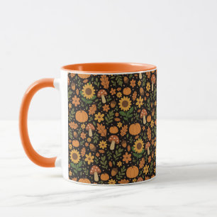 Taza de café con patrón de otoño rústico dibujado