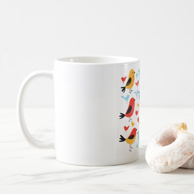 Taza de café con patrón de pájaro lindo (Con donut)