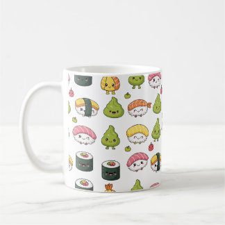 Taza de café con patrón de sushi Kawaii lindo