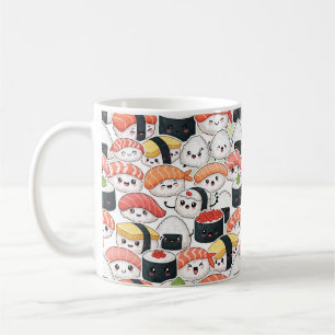 Taza de café con patrón de sushi Kawaii lindo Co
