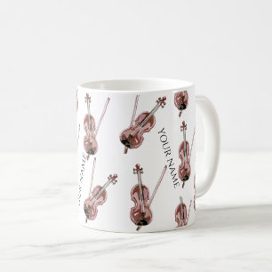Taza de café con patrón de violín vintage y nombre