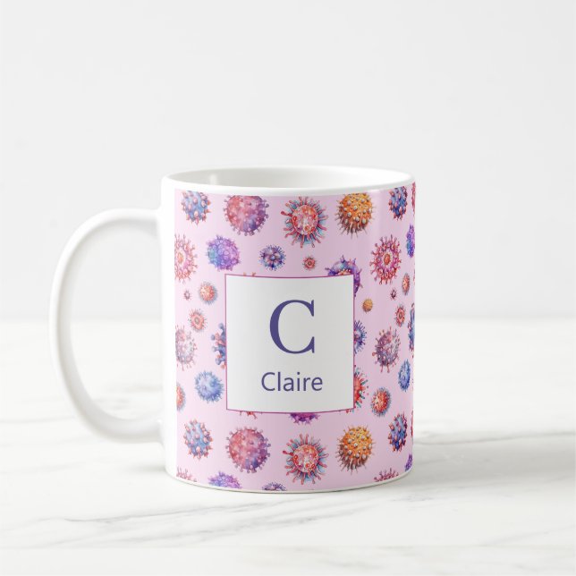 Taza de café con patrón de virus y bacterias de mo (Izquierda)