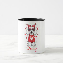 Taza de café con perro caniche día de San Valentín