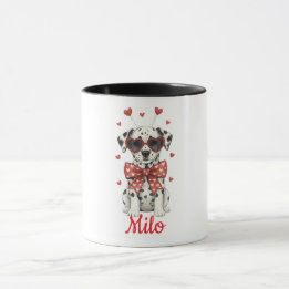 Taza de café con perro dálmata día de San Valentín