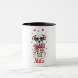 Taza de café con perro dálmata día de San Valentín