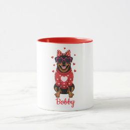 Taza de café con perro Rottweiler día de San Valen