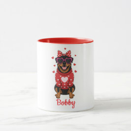 Taza de café con perro Rottweiler día de San Valen