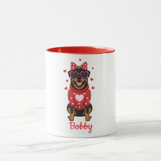 Taza de café con perro Rottweiler día de San Valen (Centro)