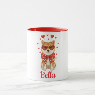 Taza de café con perro Shiba Inu día de San Valent