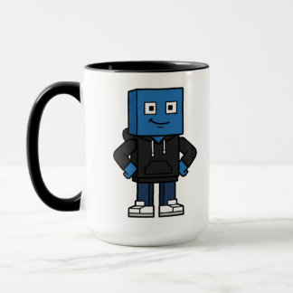 Taza de café con personaje de bloque de juego azul