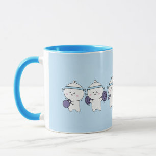 Taza de café con personajes Kawaii de gimnasio