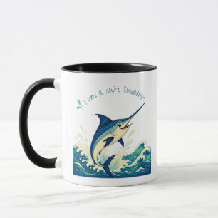 Taza de café con pez espada saltarín lindo