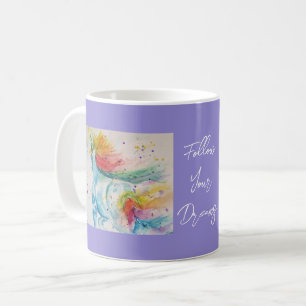 Taza de café con pintura de acuarela de unicornio