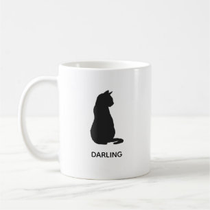 Taza de café con pintura de gato negro con nombre