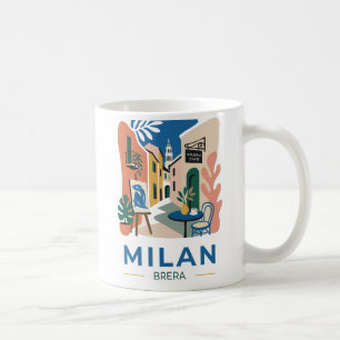 Taza de café con póster de viaje de arte de Milán