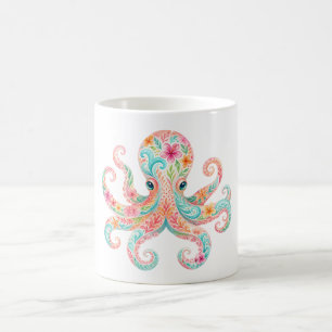 Taza de café con pulpo floral lindo