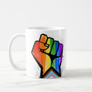TAZA DE CAFÉ CON PUÑO DE ORGULLO PROGRESISTA LGBTQ