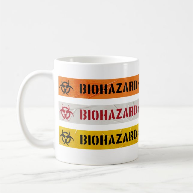 Taza de café con rayas de riesgo biológico (Izquierda)