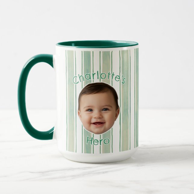 Taza De Café Con Rayas Verde Claro Y Nombre Person (Izquierda)