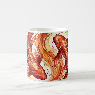 Taza de café con remolino de koi rojo abstracto